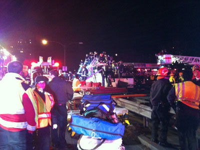 Dozens injured as bus hits low bridge in Boston (PHOTOS)