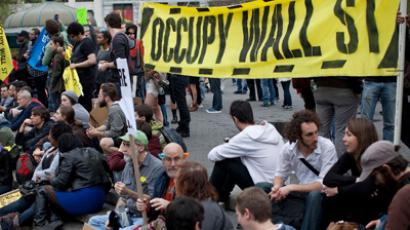 Occupy Wall Street protesters protest in Union Square. (AFP Photo / Andrew Burton)