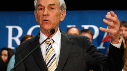 Republican presidential candidate U.S. Representative Ron Paul (R-TX) addresses supporters at his Maine caucus night rally in Portland, Maine February 11, 2012 (Reuters / Brian Snyder)