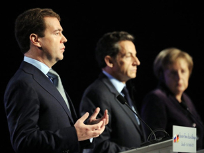 Under terrorist cloud, Medvedev, Merkel and Sarkozy meet for security summit