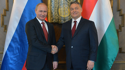 President Vladimir Putin (L) and Hungarian Prime Minister Viktor Orban meet in Budapest February 17, 2015. (RIA Novosti / Alexei Druzhinin)